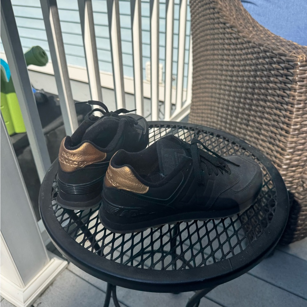 New Balance 574 Black & Gold Sneakers